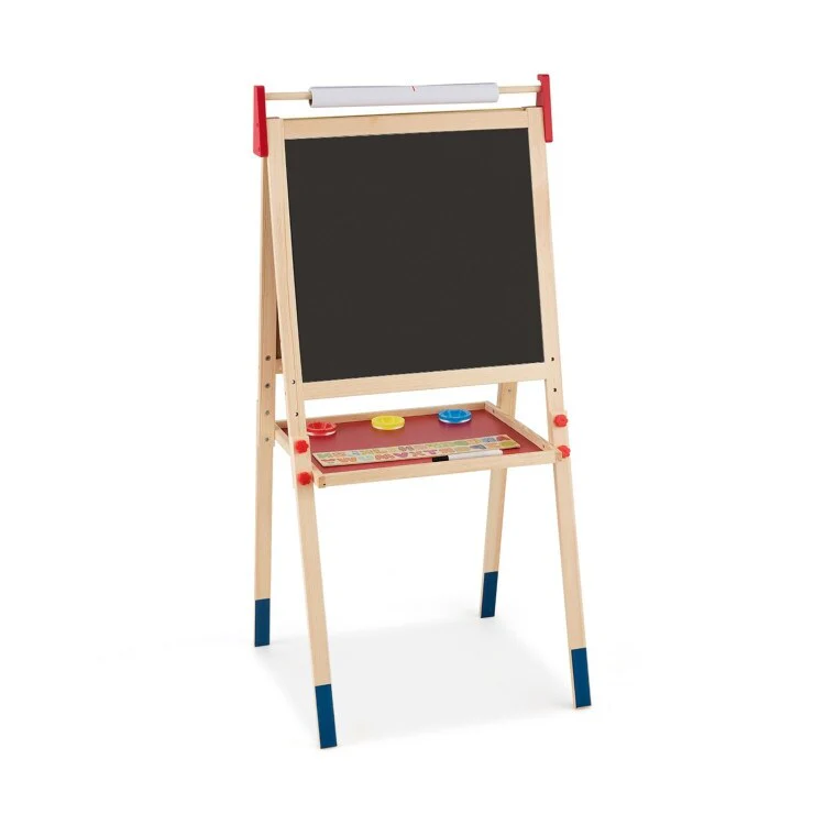 All-in-One Wooden Height Adjustable Kid's Art Easel with Magnetic Stickers and Paper - 23.5 x 21.5 x 44/46.5/49 (L x W x H)