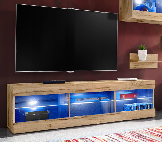 Szafka RTV LED Salon Nowoczesna Dąb Wotan LED 140x35 Pokój