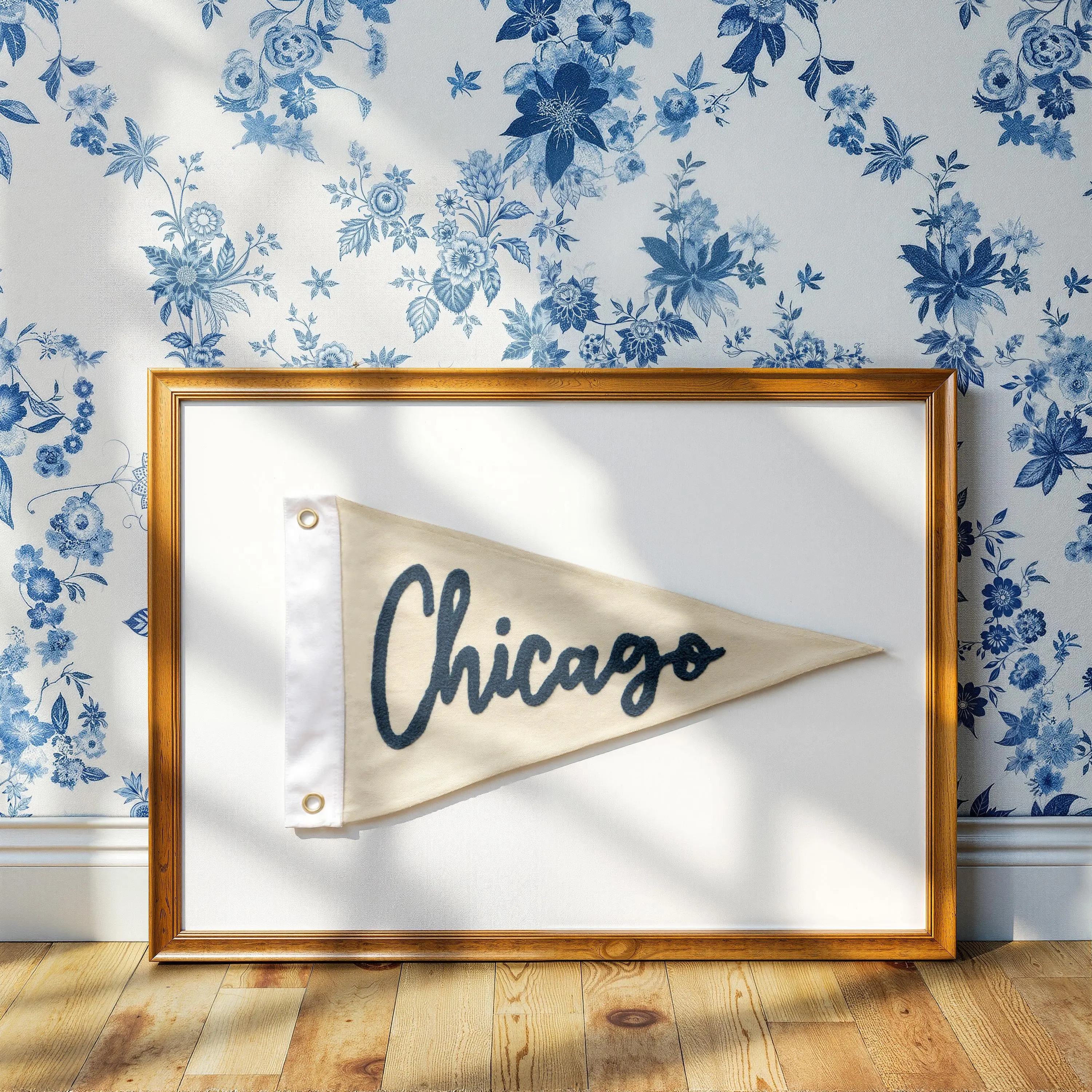 Hand Embroidered Vintage pennant Flag | Custom Chicago City flag | Home Office Decor | Trending Popular Wall Art | Unique Handmade Gifts