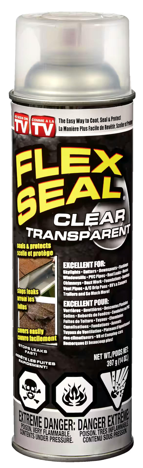 Flex Seal Liquid Rubber Sealant Coating, Spray-On Waterproof Leak Protector, Clear, 14-oz