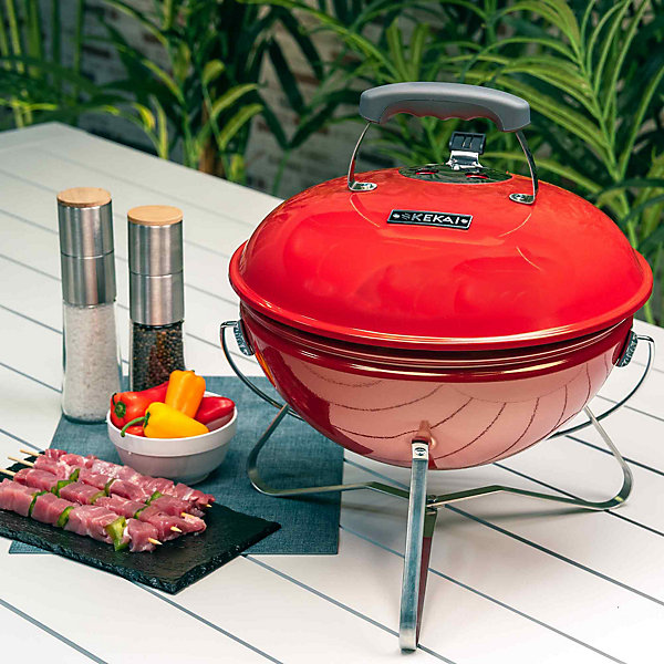 Barbecue de Table au Charbon de Bois Kekai Tahoe 37x37x44 cm Verrou de Couvercle avec Systeme de Transport Couleur Rouge