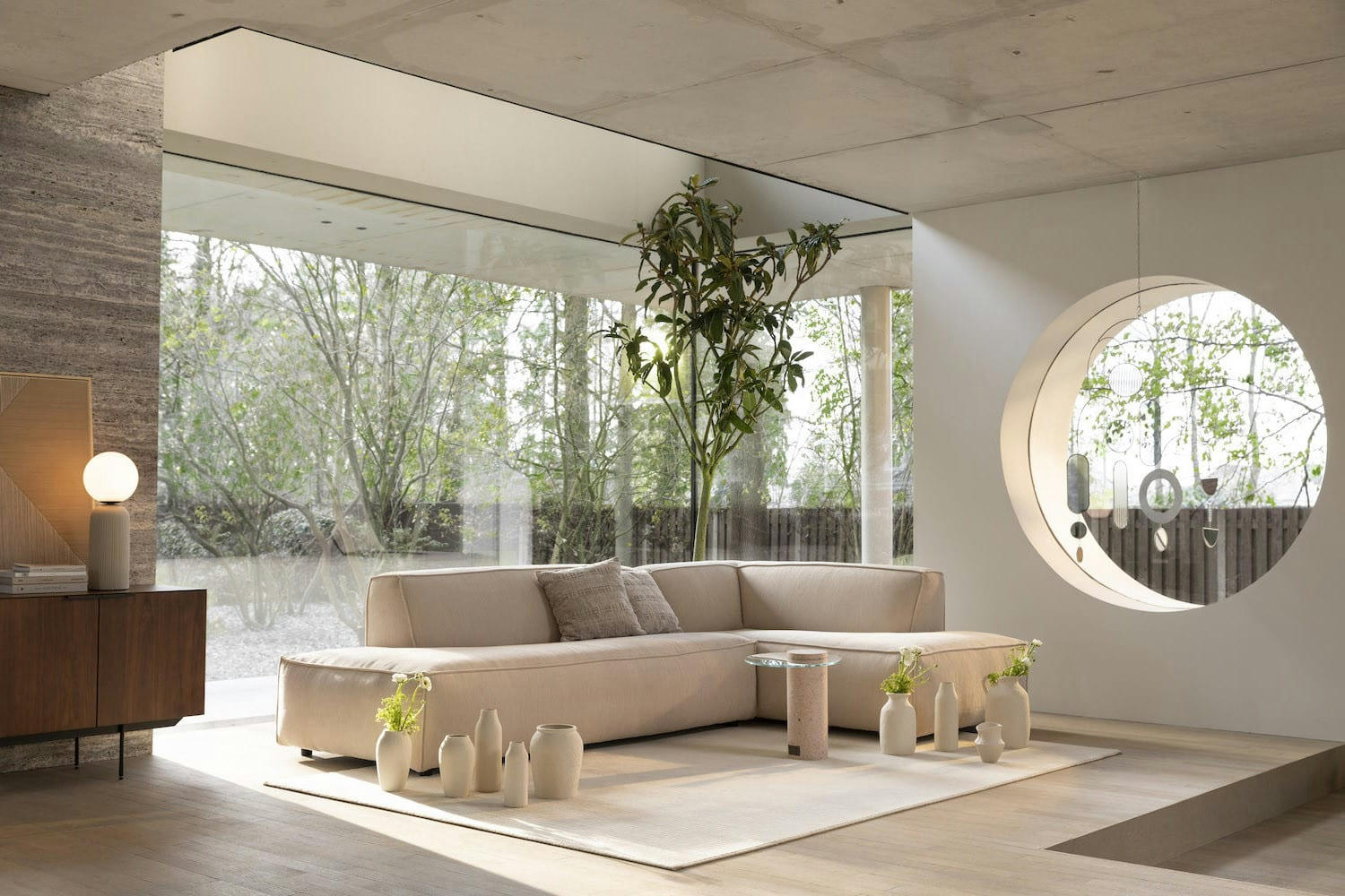 FAT FREDDY - Grand canapé d'angle droit en velours crème