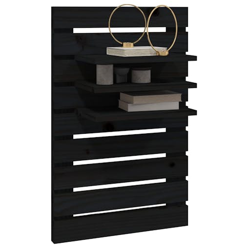 NNEVL Wall-mounted Bedside Shelves 2 pcs Black Solid Wood Pine