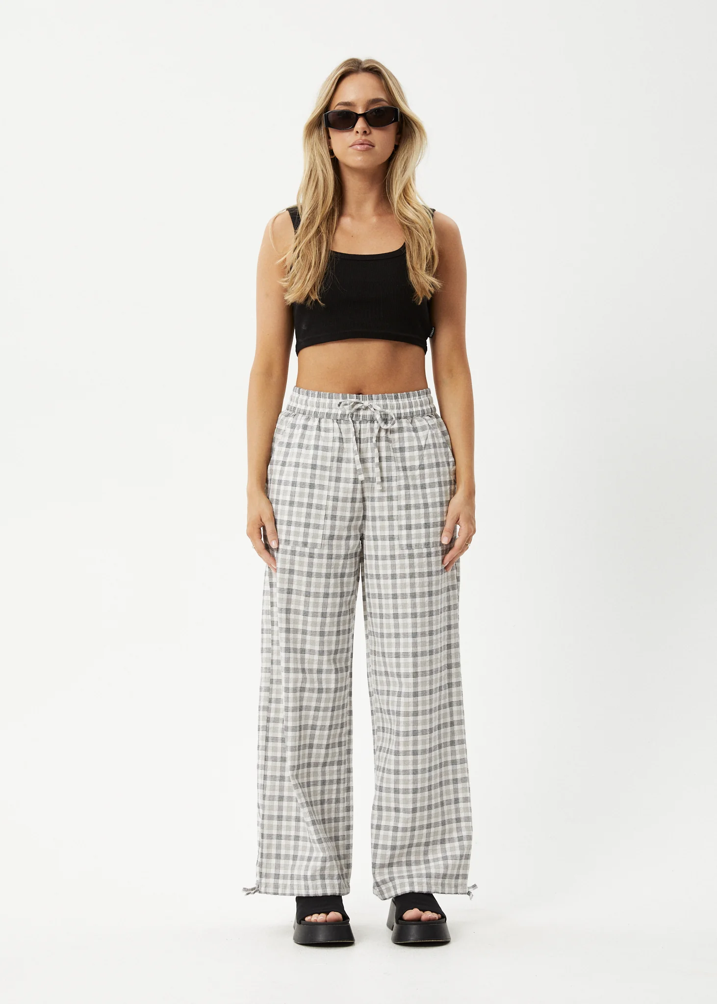 AFENDS Womens Leo - Seersucker Wide Leg Pant - Black / White