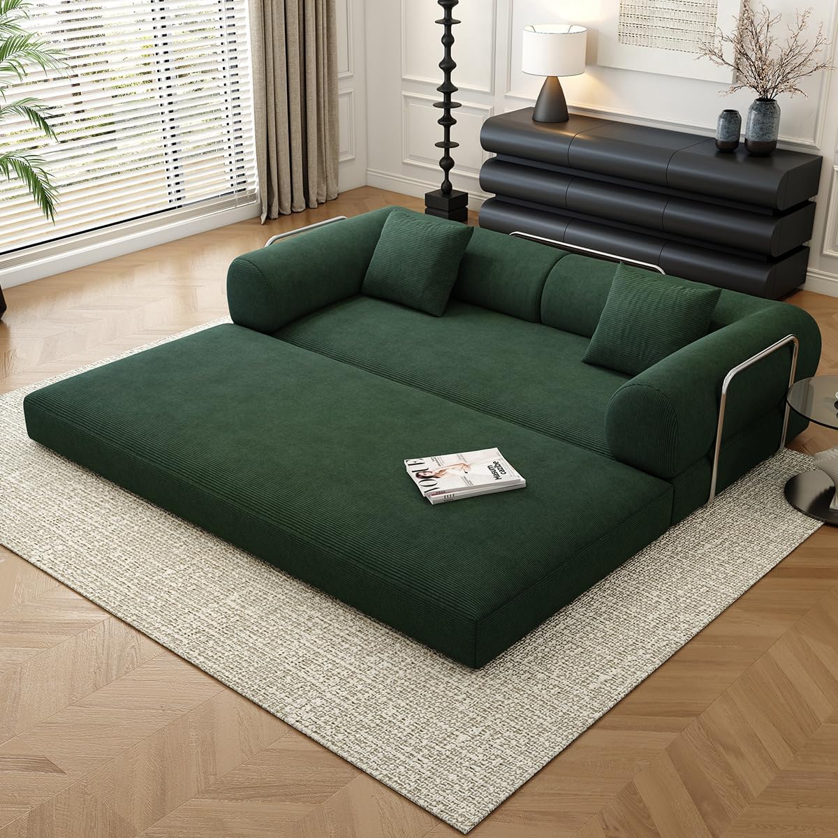 78.8 Modular Sofa Bed - 4-in-1 Convertible Design with Corduroy Fabric and High Density Sponge, Removable Cover and Fixed Frame