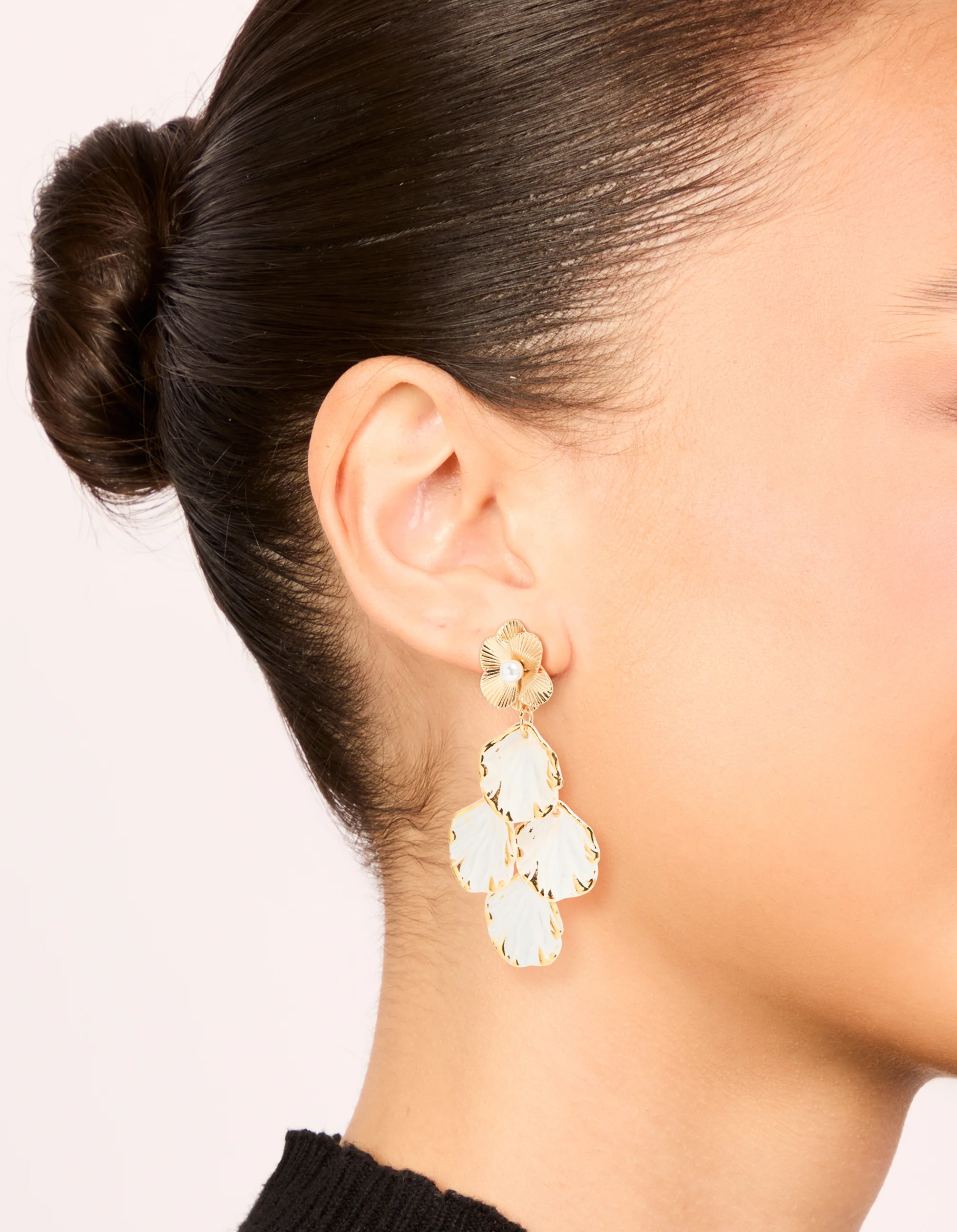 Gold Petal Drop Stud Earrings
