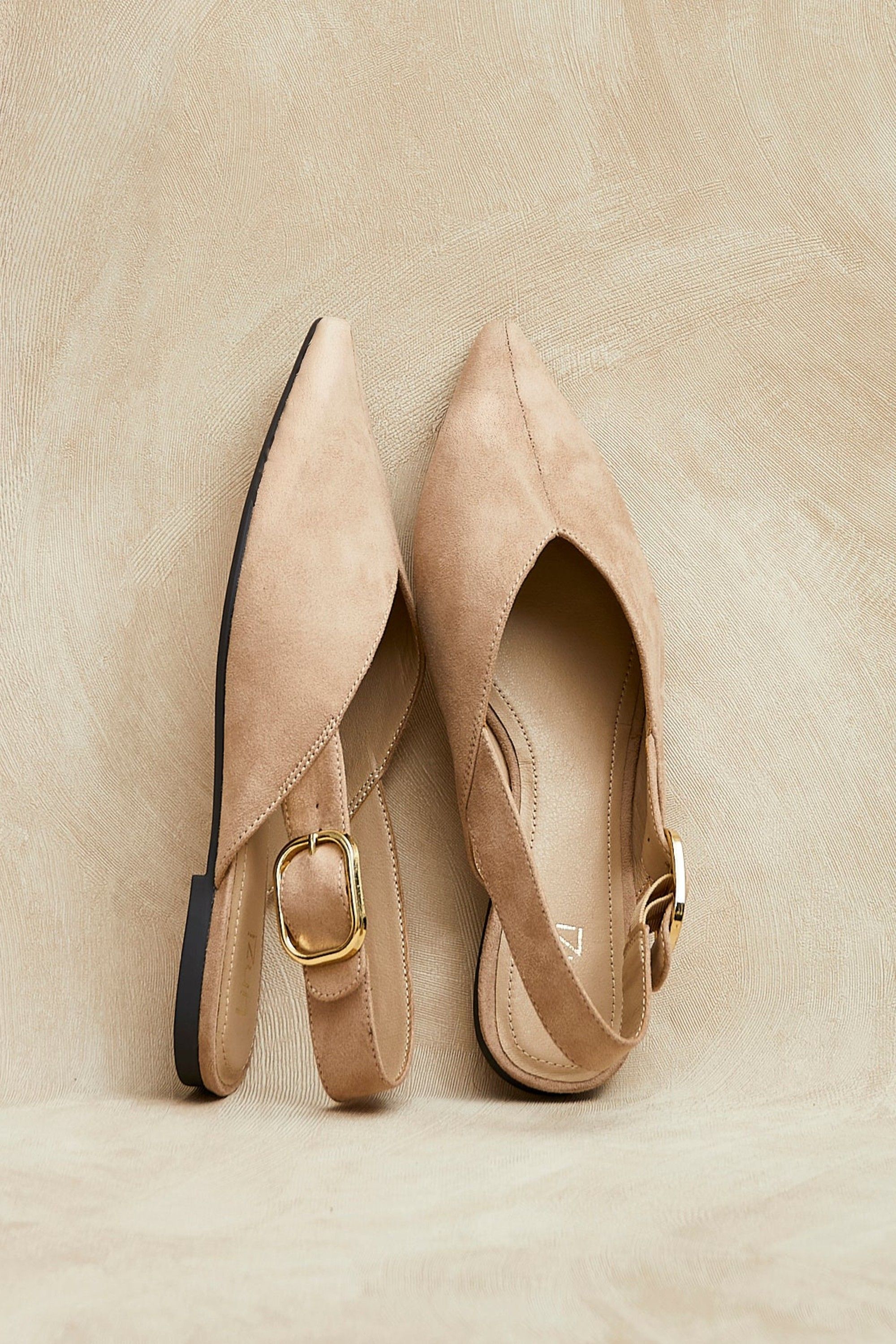 Linzi Lorna Beige Faux Suede Ballet Flats
