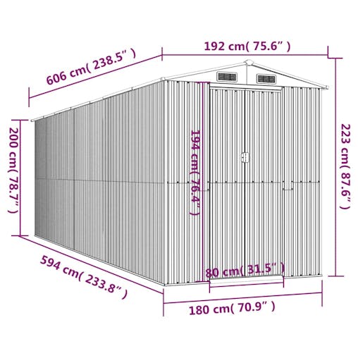 NNEVL Garden Shed Light Grey 192x606x223 cm Galvanised Steel