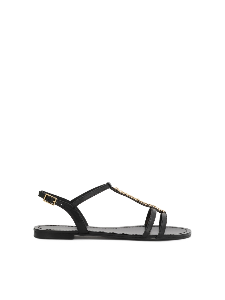 Ladies' black flat sole sandals