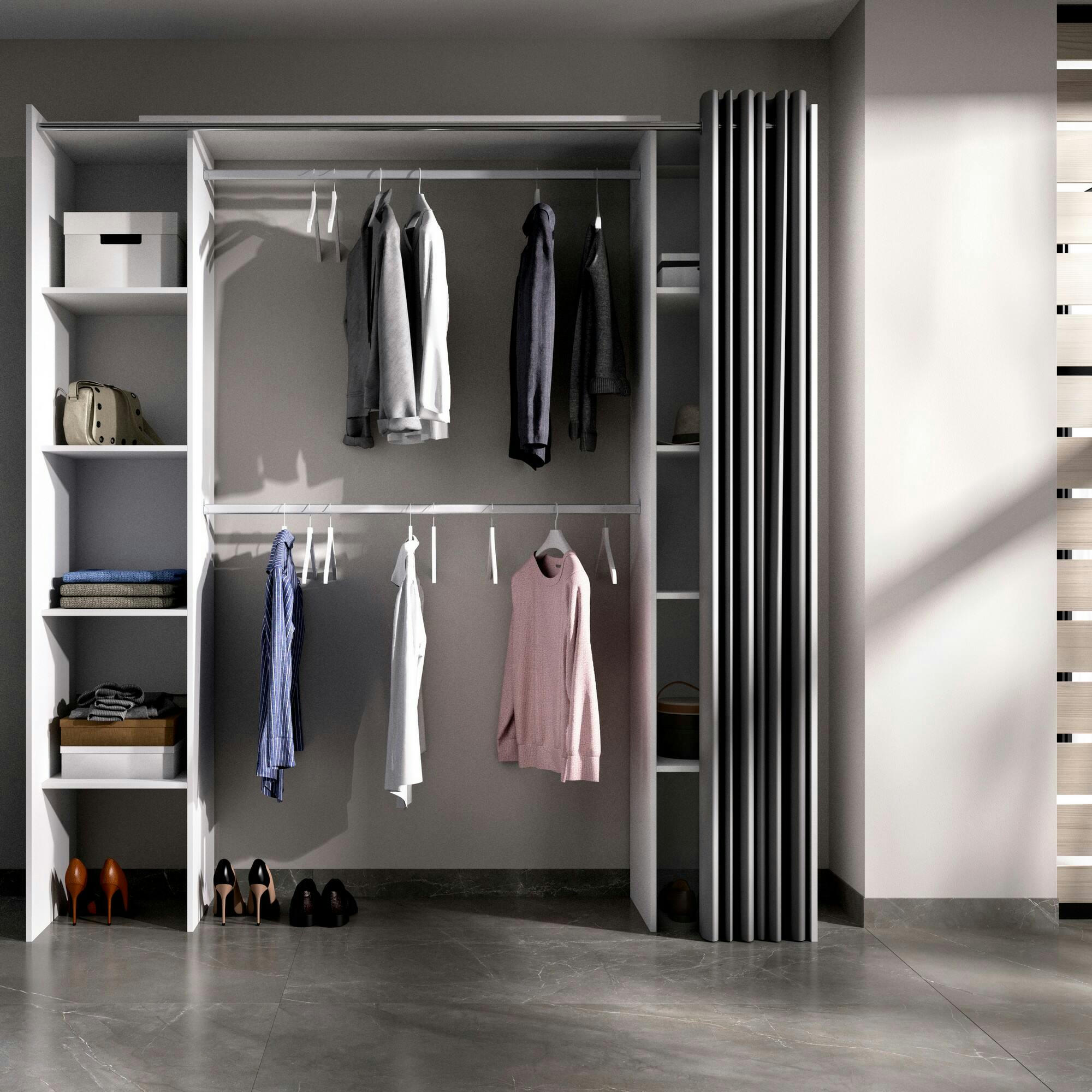 DGOND - Garde-robe effet bois blanc et gris