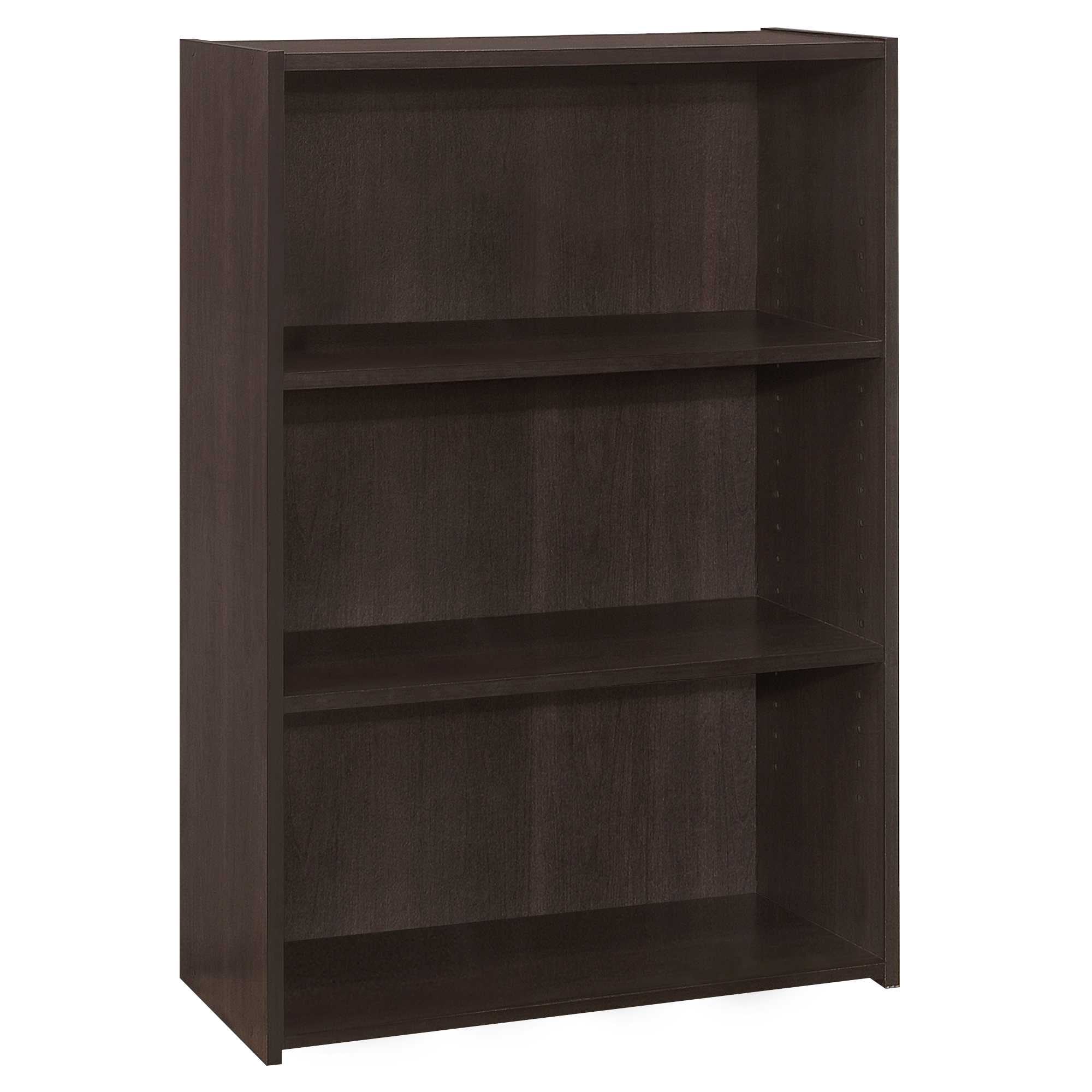 HomeRoots 36 Espresso Wood Adjustable Three Tier Bookcase - 11.75