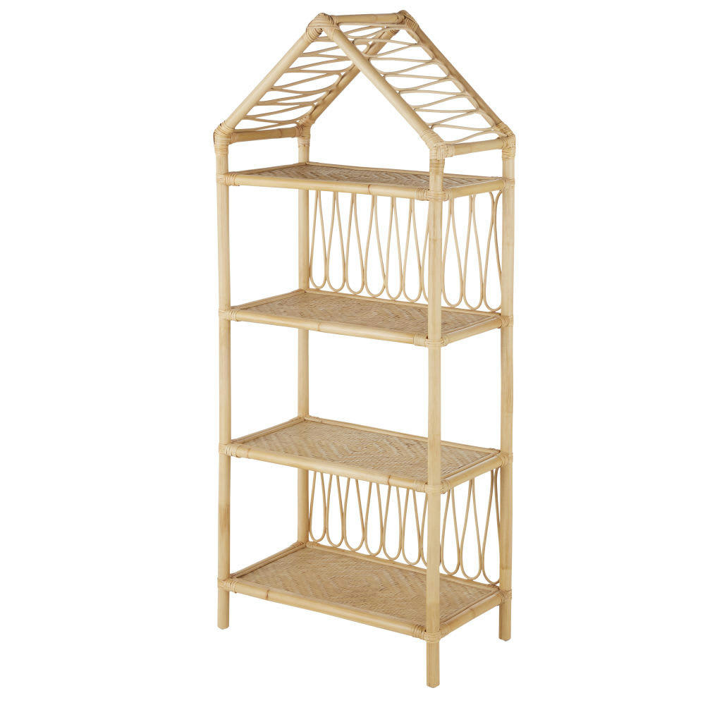 Chamarel - Bibliothèque maison enfant en rotin et bambou beige