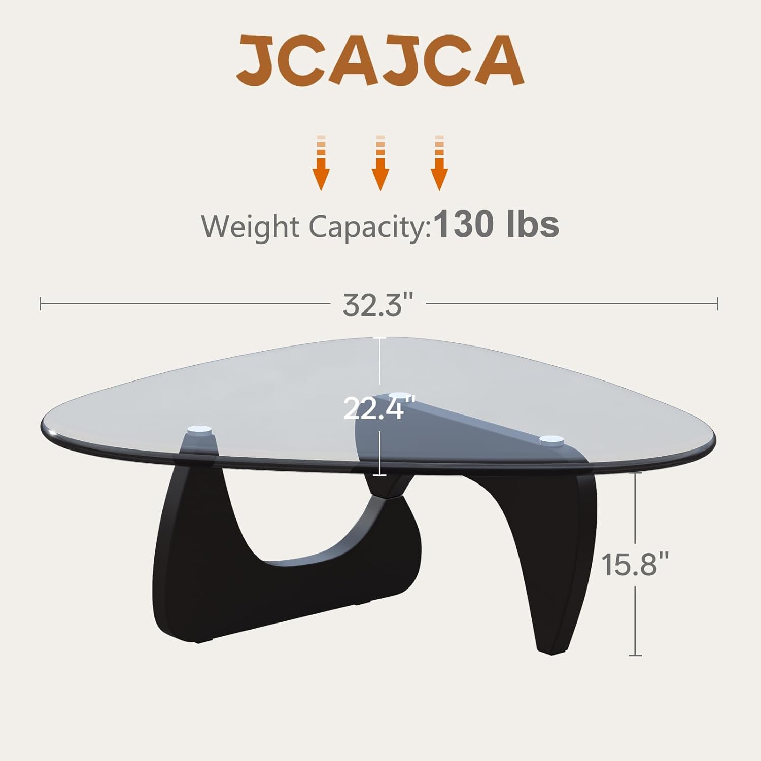 Coffee Table for Living Room Mid Century Modern Center Small Table with Glass Top and Wood, Black Transparent(32 Inch)