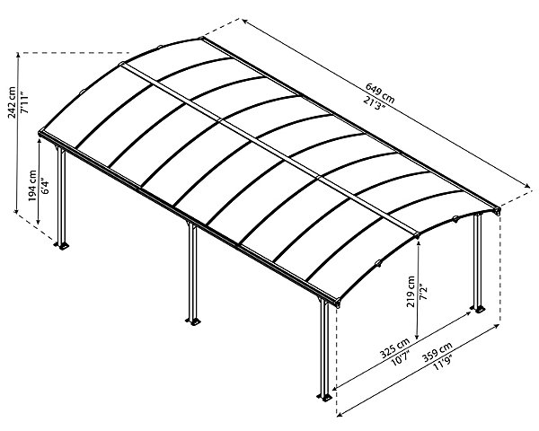 Carport Arcadia 3.59 x 6.49m Canopia Aluminium et polycarbonate
