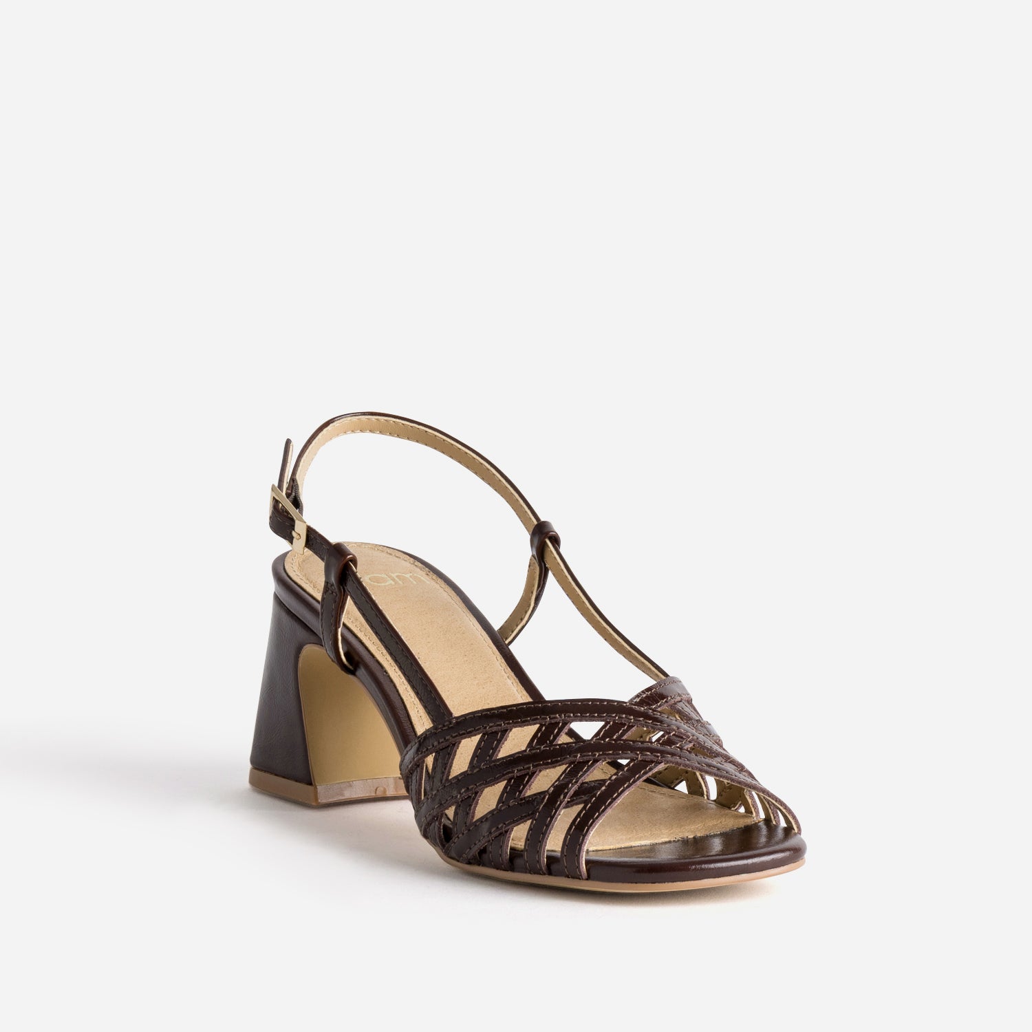 Sandale marron cuir verni brides croisées