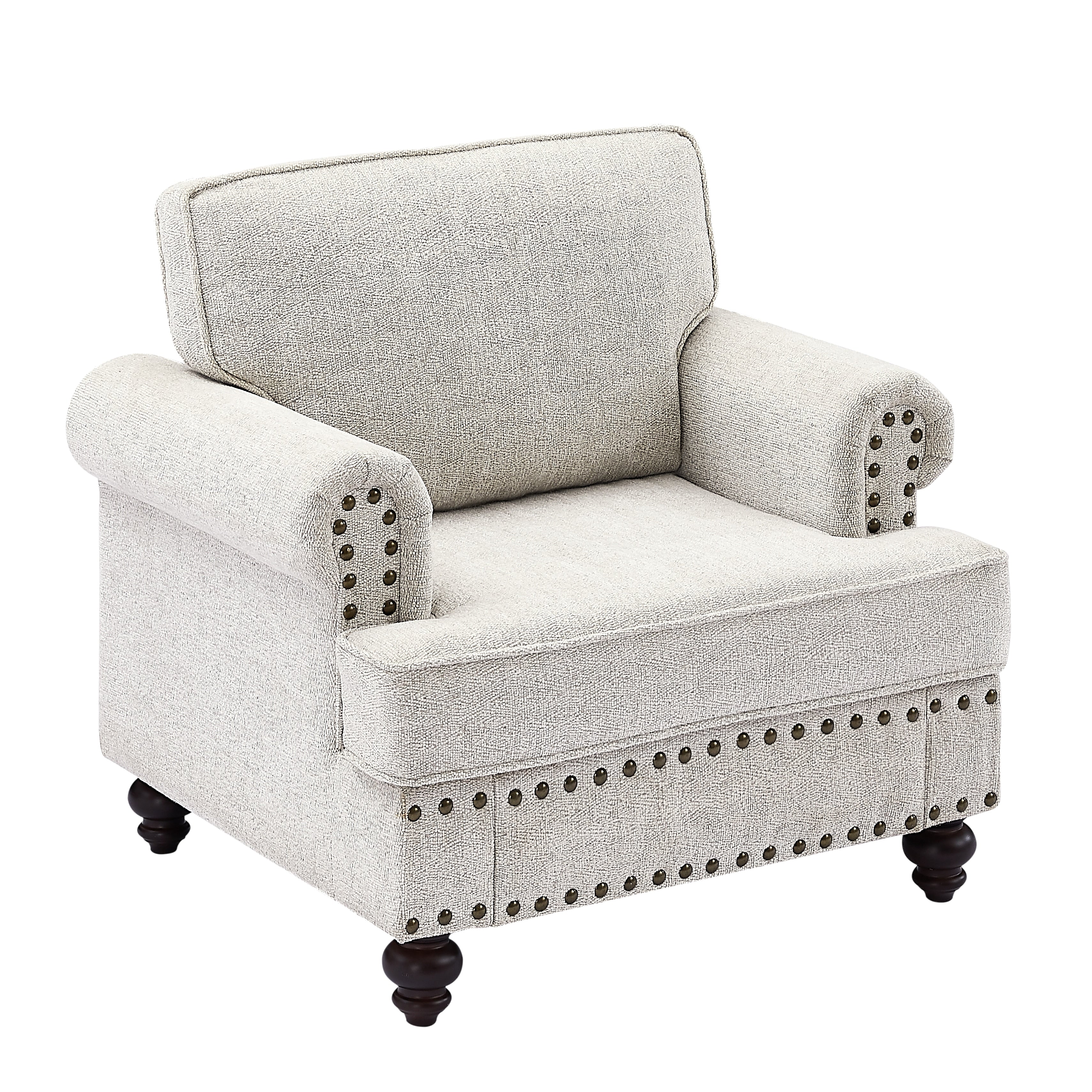 Modern Sleeper Sofa Chenille Fabric Sofa Couch with Nailhead Trim Couch and Lumbar Pillows, Rolled Arms Lounge Settee