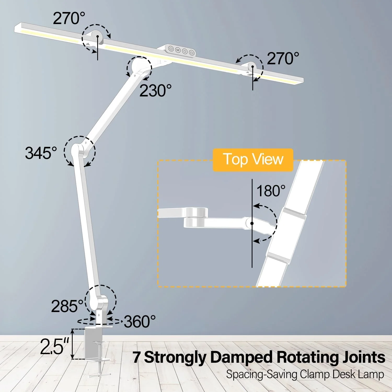 Led Desk Lamp with Clamp, Architect Desk Lamp for Home Office with Atmosphere Lighting, 24W Ultra Bright Auto Dimming Desk Light Stepless Dimming and Tempering LED Table Light(Black+Touch)
