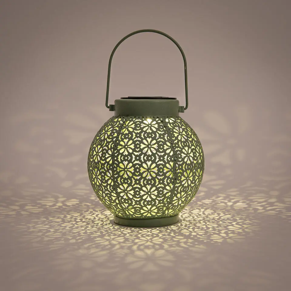 Anna's Collection Solar lantaarn - groen - metaal - D15 x H16 cm