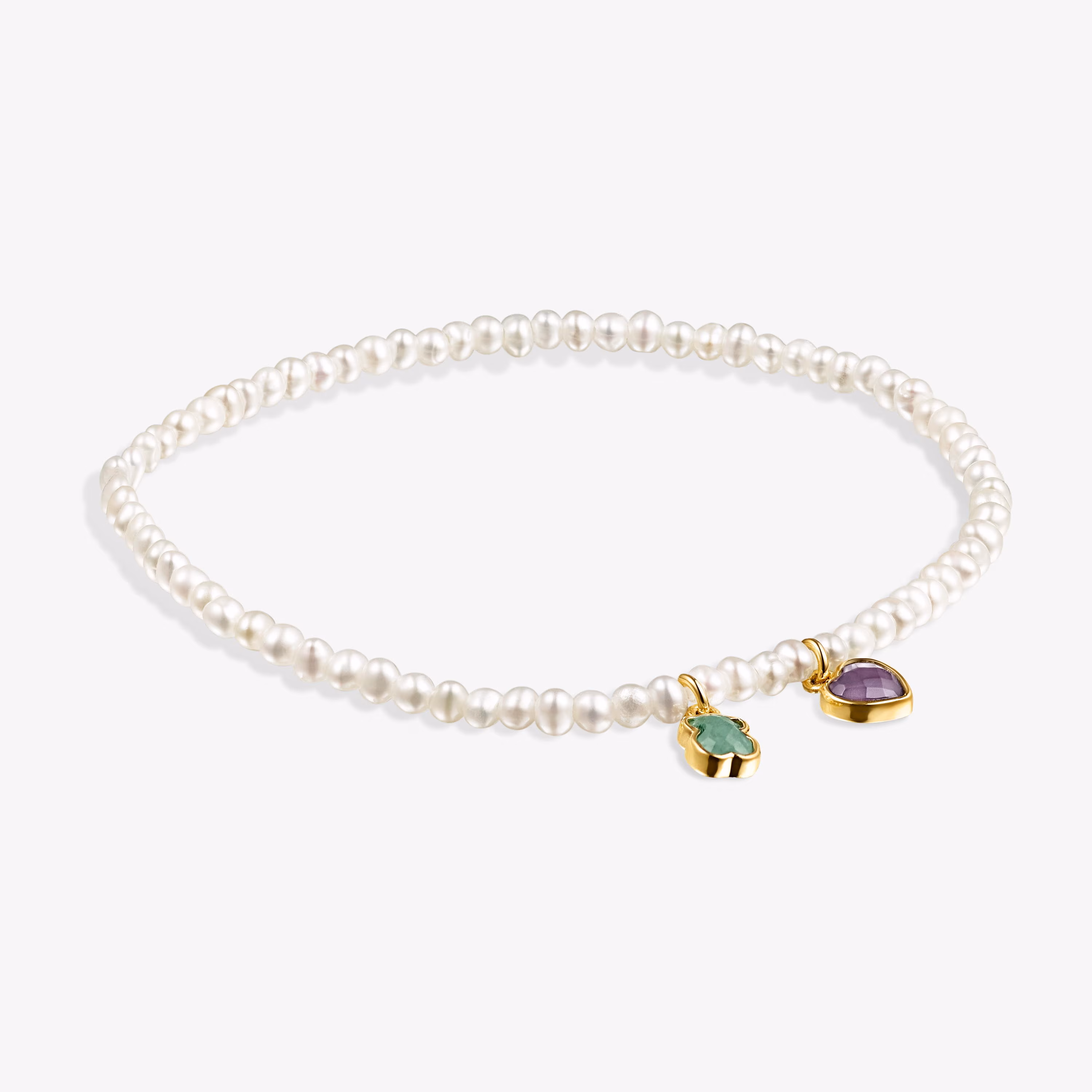 Pulsera de perlas con baño de oro 18 kt sobre plata con amazonita y amatista Glory