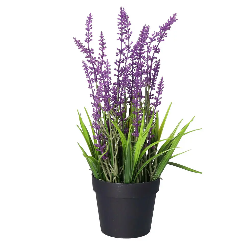 Everlands Lavendel kunstplant - in pot - paars - D15 x H30 cm