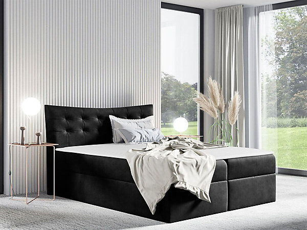 Lit continental Baltimore 157, Double, Gris, Tissu, Disponible