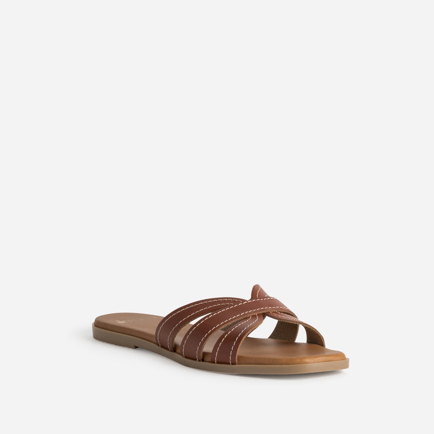 Mule cognac cuir brides détails couture