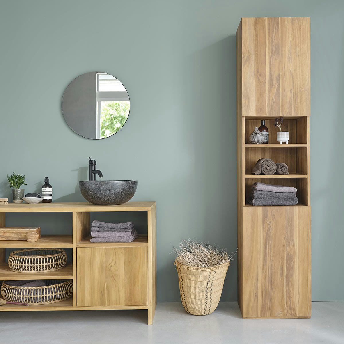 - Colonne de salle de bain teck massif