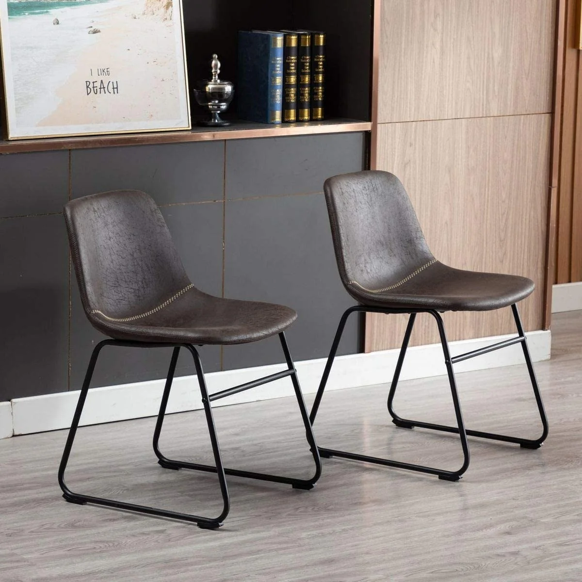 Modern Faux Leather Dining Chairs with Metal Frame (Set of 2) - 24'' H x 14.5'' W x 20.8'' D