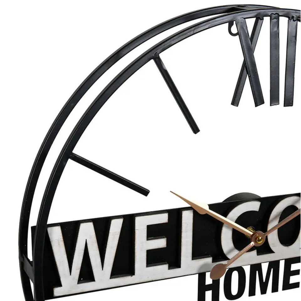 Ostaria Wandklok/muur klok - 50cm - welcome home - metaal - zwart