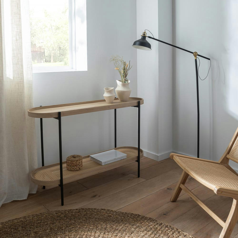 LAHOLM - Console en bois, cannage et métal l120xh78cm bois clair