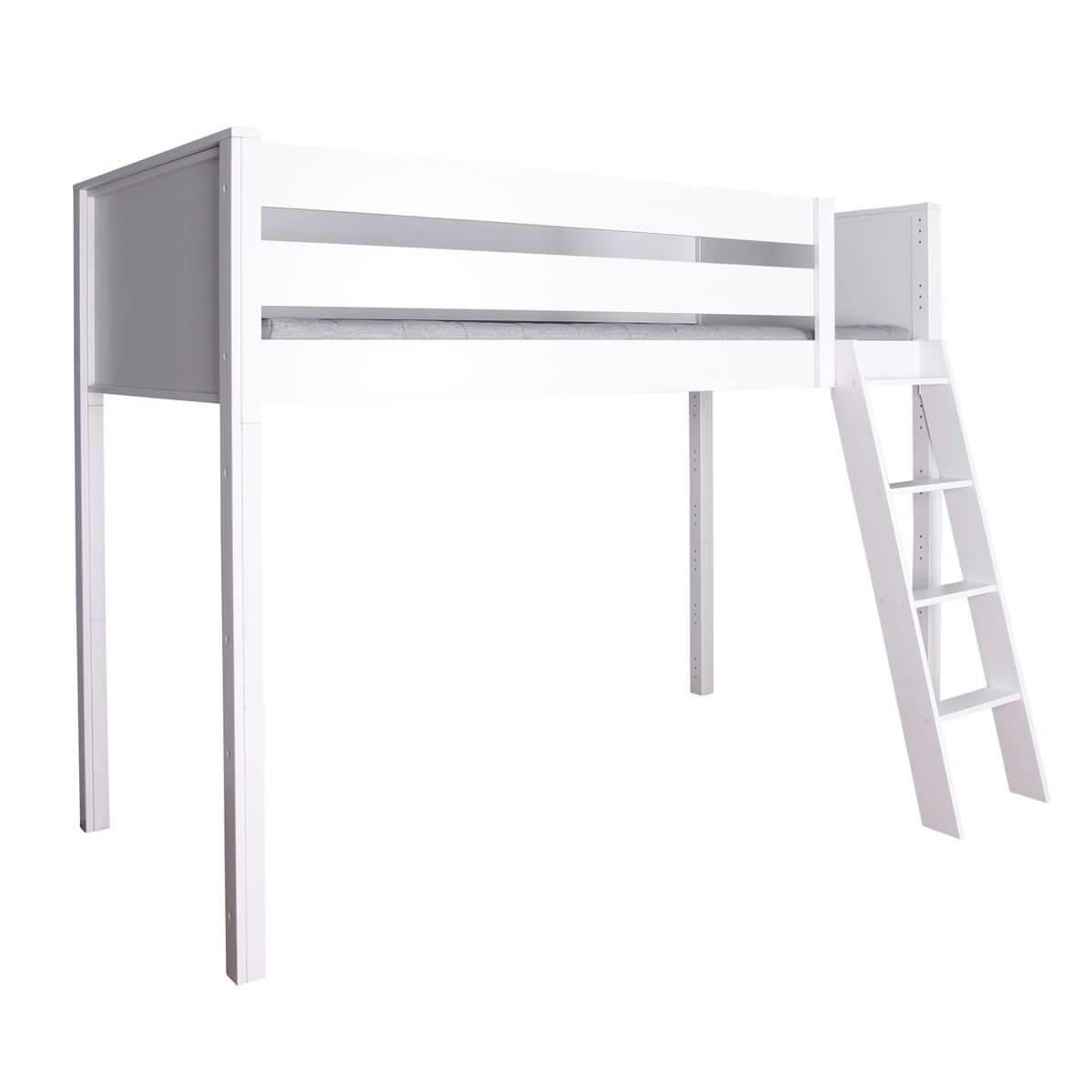 KASVA - Lit mezzanine hêtre massif laqué blanc