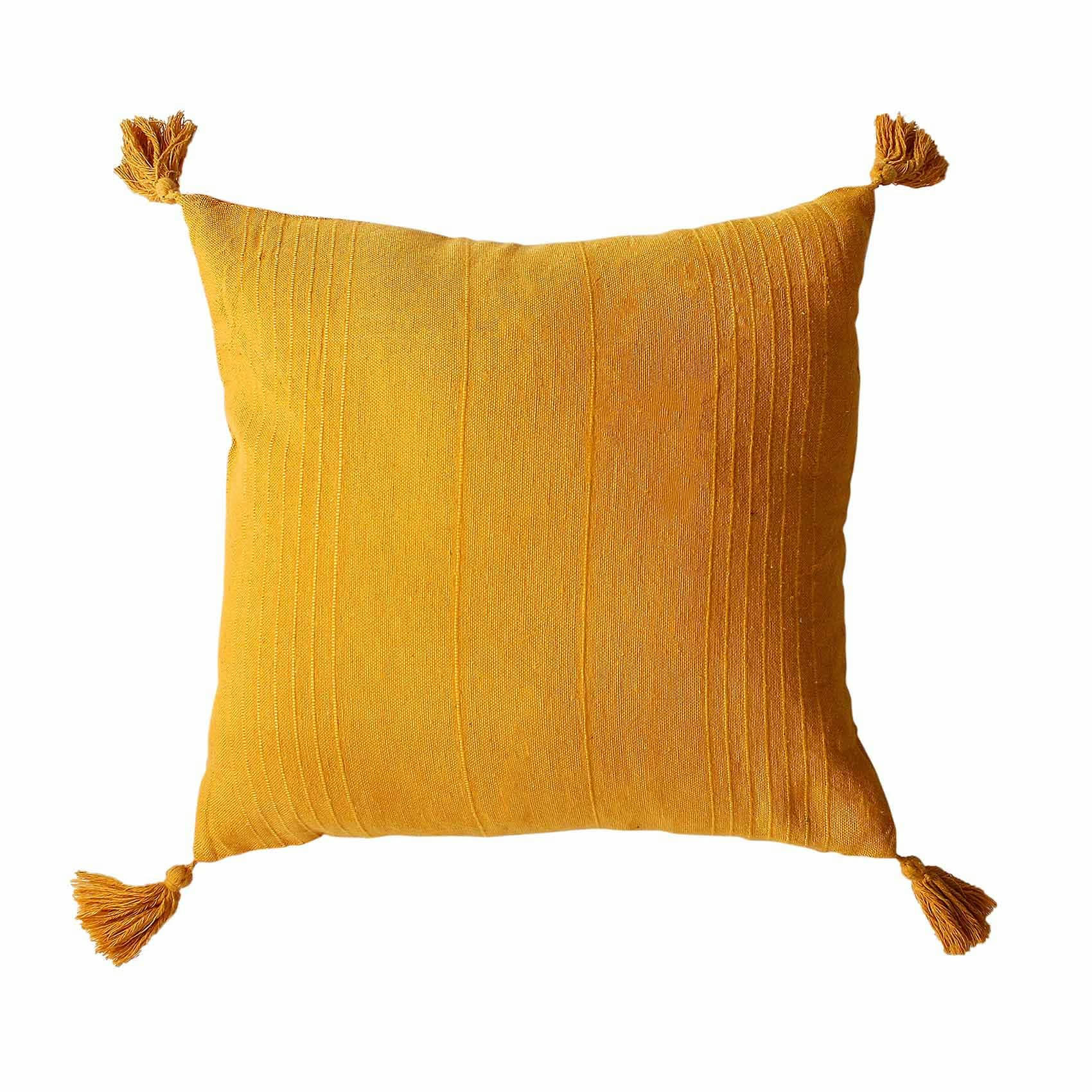 - Coussin déhoussable en coton recyclé moutarde 