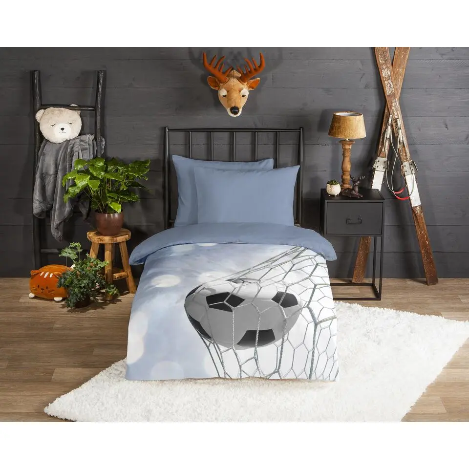 Good Morning Voetballen Flanel Dekbedovertrek Blauw