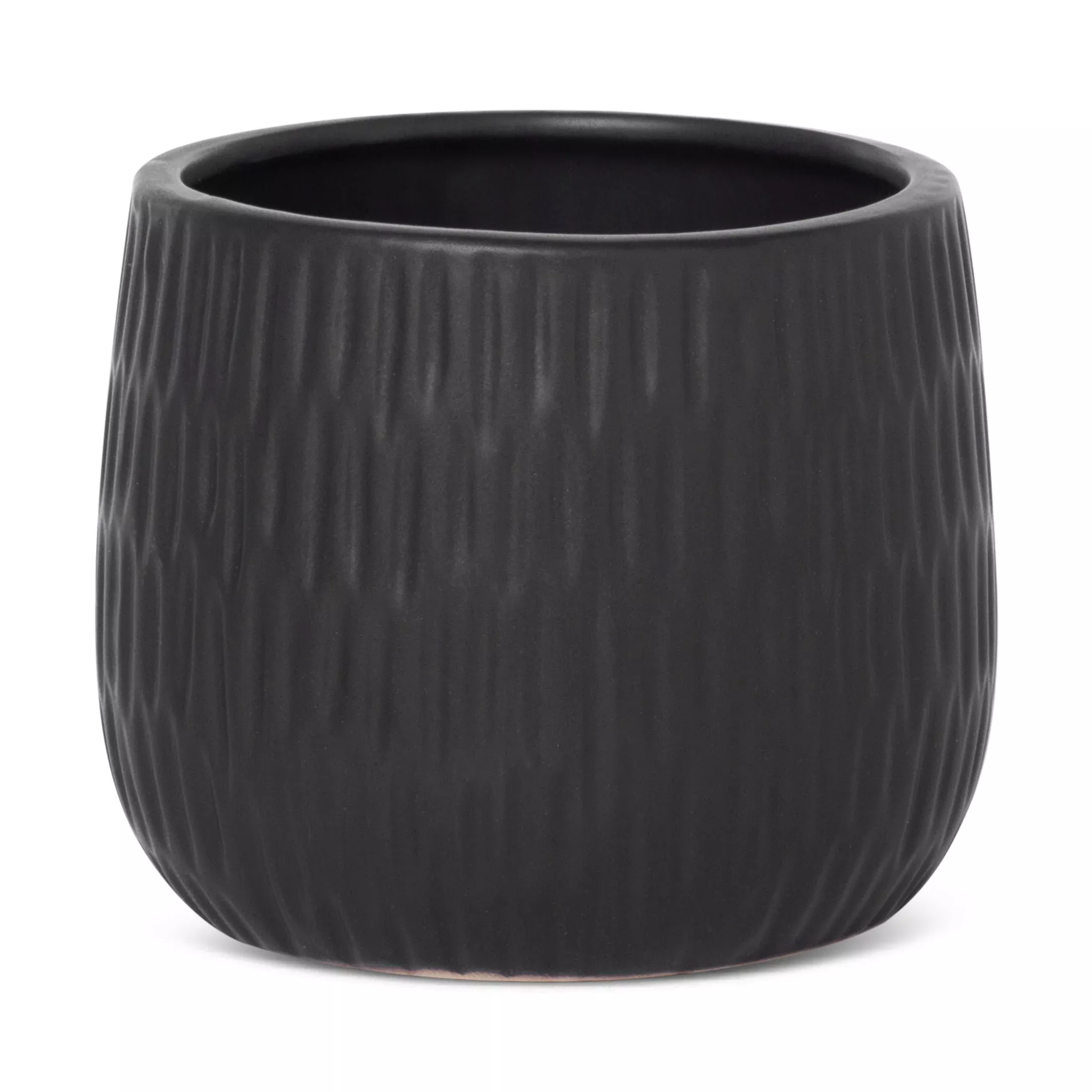 Doniczka ceramiczna czarnaz drobnym, wytłaczanym wzorem średnica 16x13 cmMONI