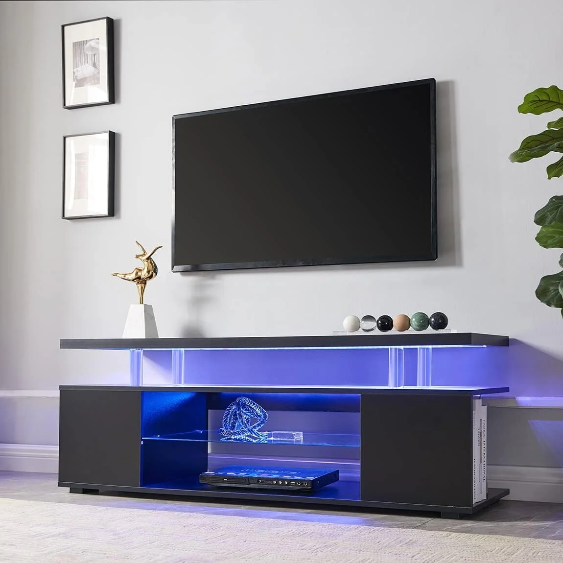 51 Gaming TV Stand with LED & Large Cabinet for 65 TVs