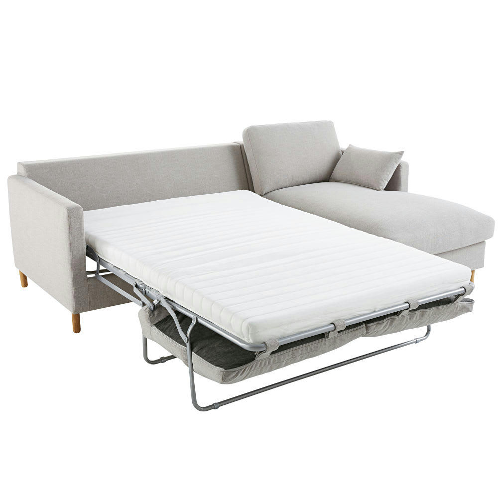 Julian - Canapé d'angle droit convertible 5 places gris clair, matelas 10 cm