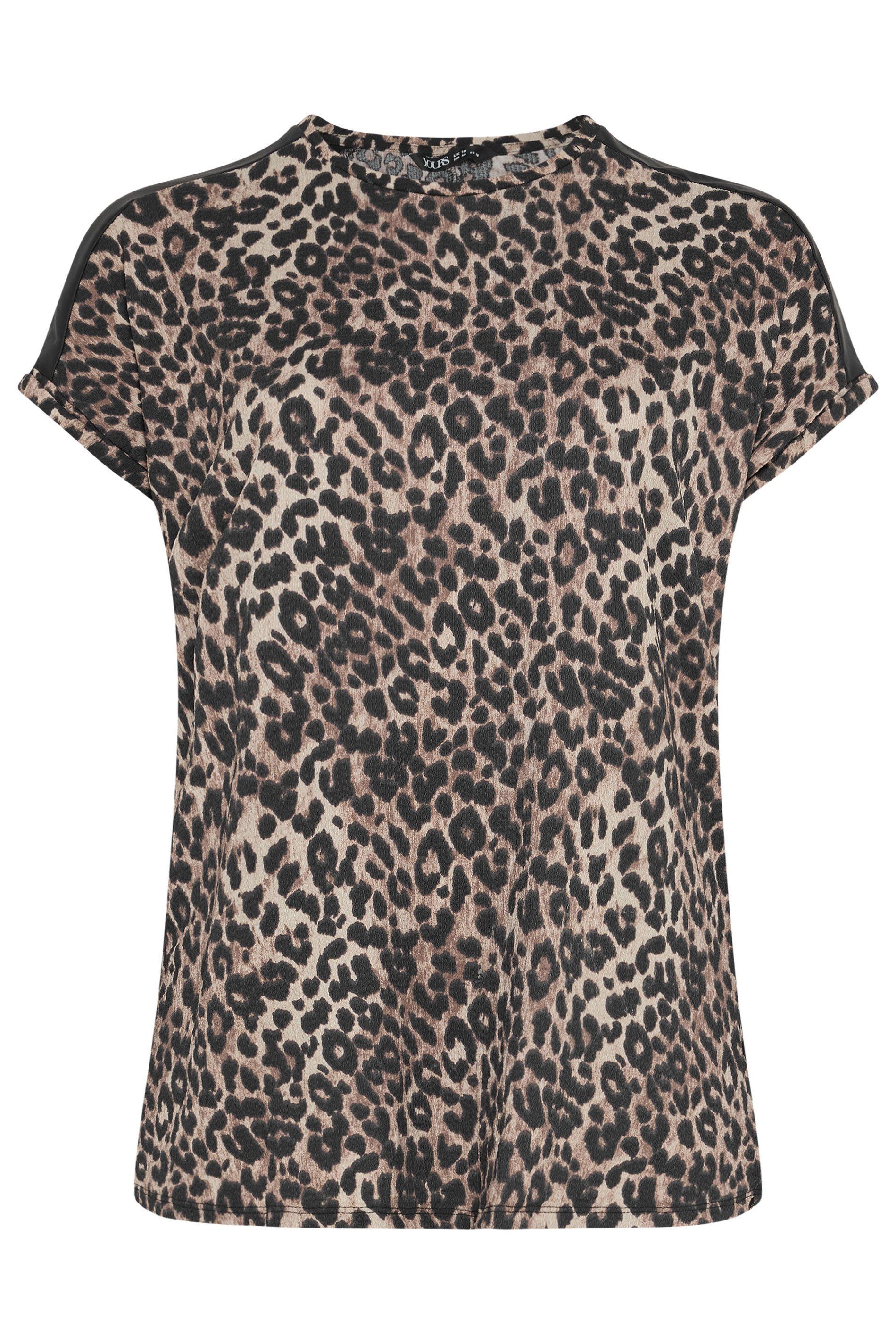 Yours Leopard Faux Leather Trim Top