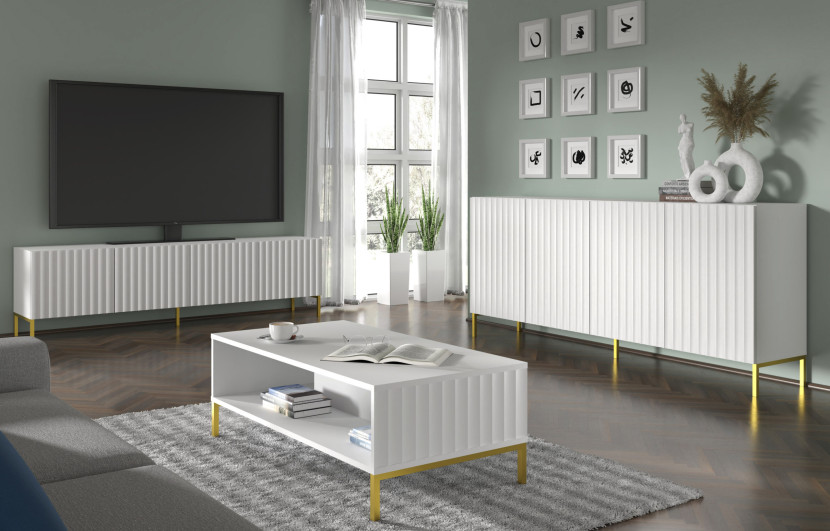 Szafka RTV WAVE 200 cm 4D frez biały mat