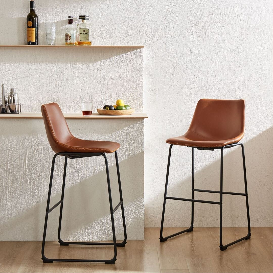 Bar Stools Set of 2 PU Leather Dining Chairs Kitchen Counter Height
