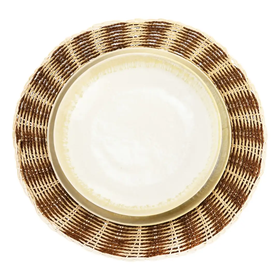 Geschirr-Set Yora mit Tischset Stroke Beige, 3 -tlg