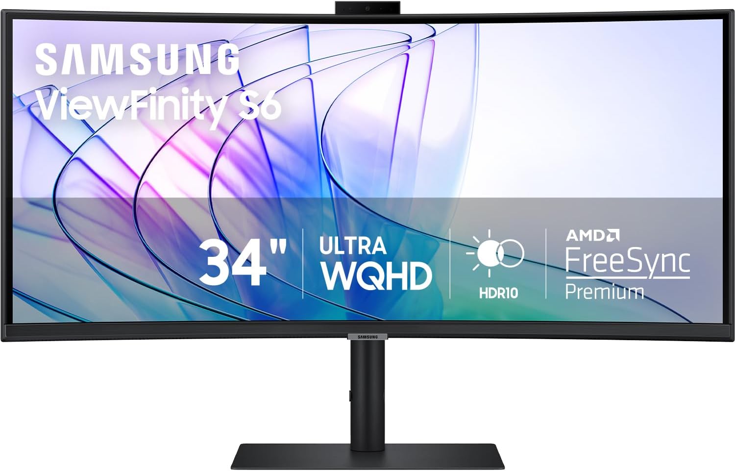 Samsung 34-Inch ViewFinity S65VC Series Ultra-WQHD Curved Computer Monitor  100Hz  AMD FreeSync  HDR10  USB-C  Built-in Speaker  Camera  KVM Switch  Eye Care  Eco-Packaging  LS34C650VANXGO  Black