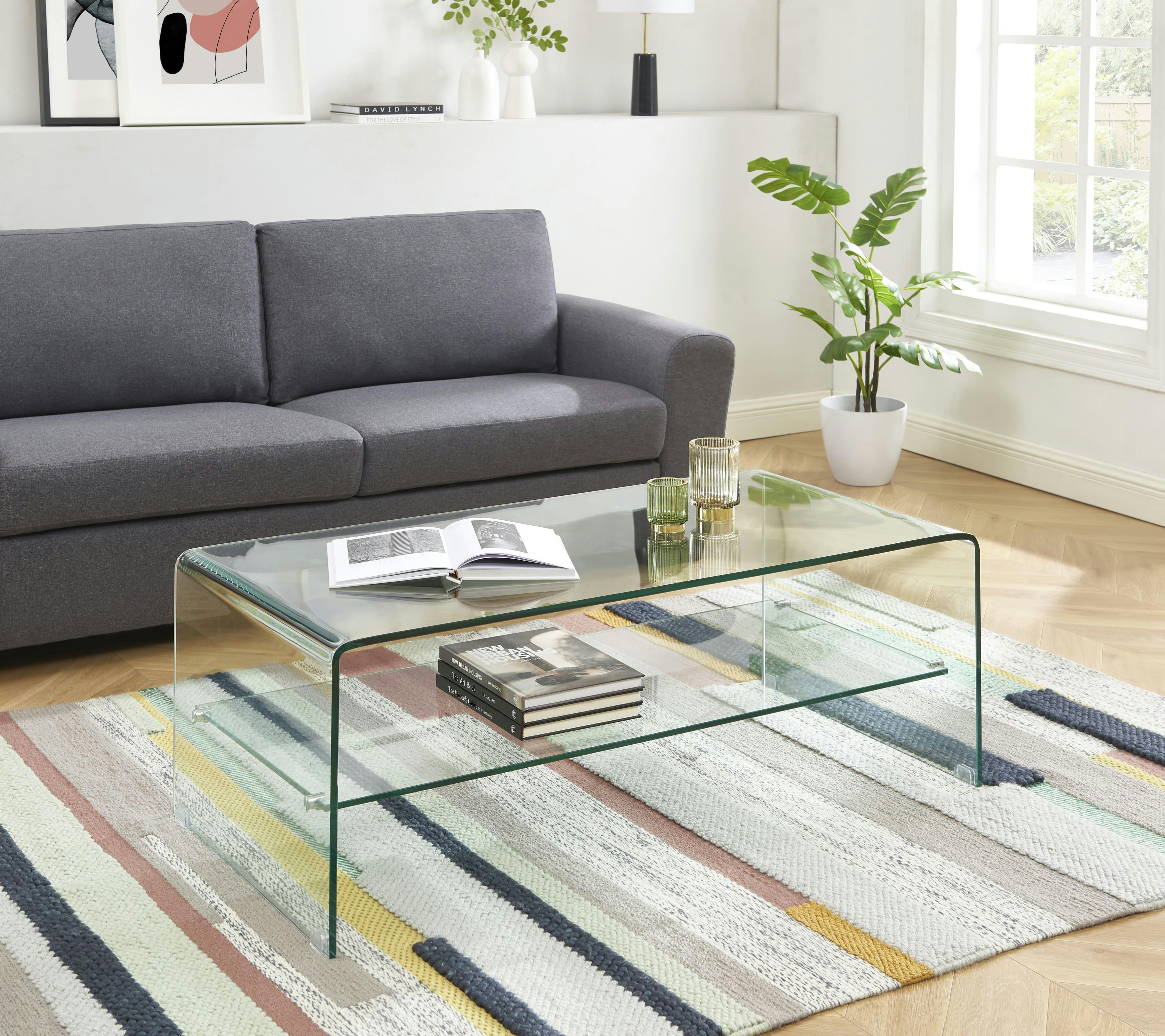 GINZA - Table basse  verre trempé transparent 120cm