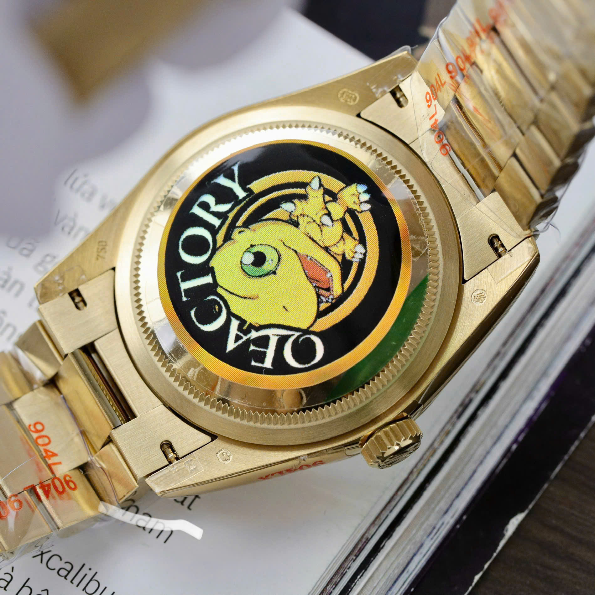 Rolex Day-Date 128238 YG Plated Champagne Dial Baguette Diamonds 36mm Super Clone