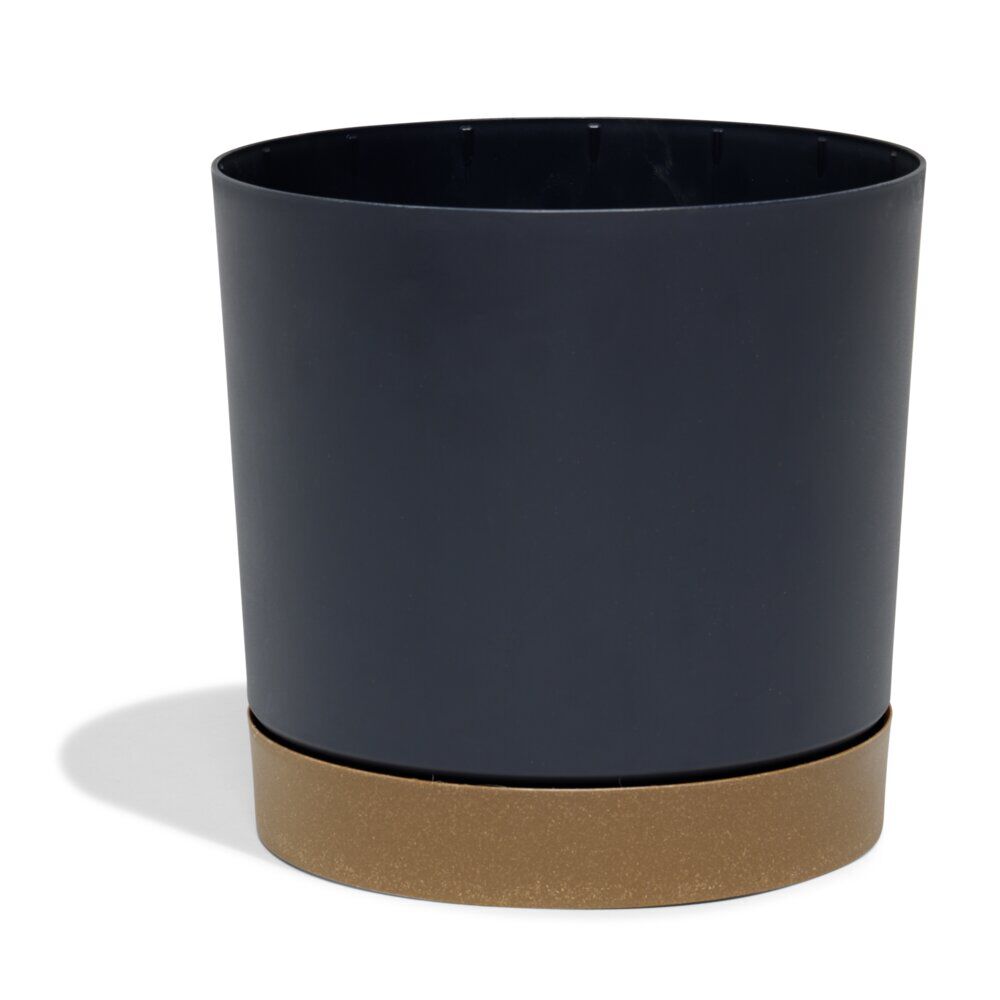Pot de jardin Tubo plastique gris avec soucoupe marron Ø29,2cm