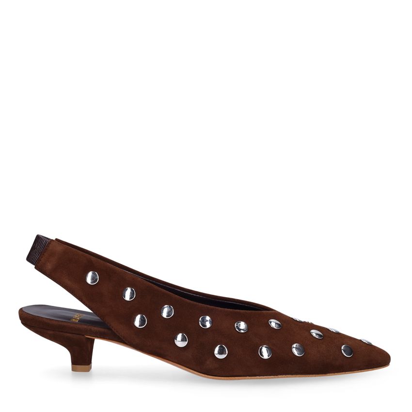 Manfield Bruine suède slingbacks met studs