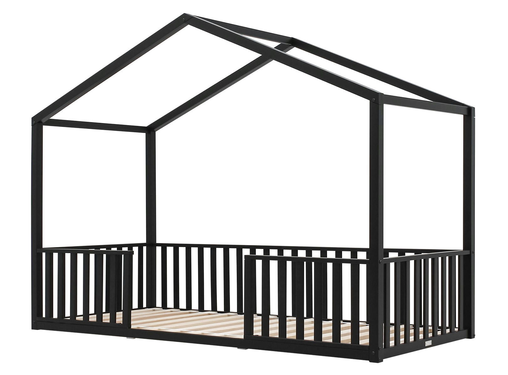 ROBIN - Lit maison 90x200 en hêtre noir mat