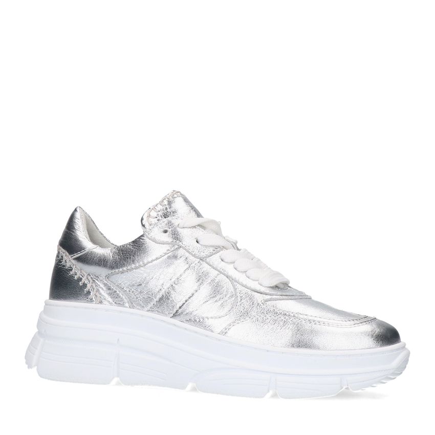 Manfield Zilveren leren sneakers