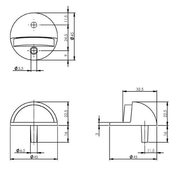 Türstopper, D.45x22,5 mm Bodenmontage
