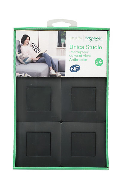 Interrupteur va-et-vient complet Schneider Electric Unica Déco anthracite, lot de 4