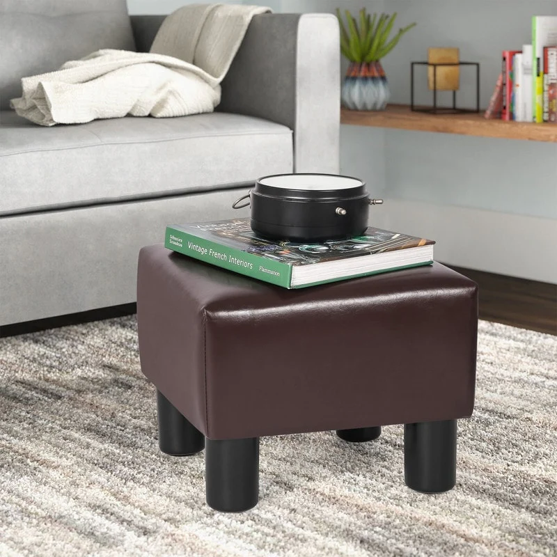 Adeco Footrest Stool Faux Leather Ottoman with Thick Upholstery